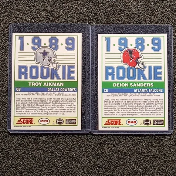 Troy Aikman Dallas Cowboys Deion Sanders 1989 Rookie Card Lot. Mint Condition - Picture 2 of 2